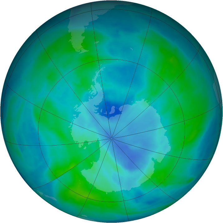 Antarctic ozone map for 13 March 2015